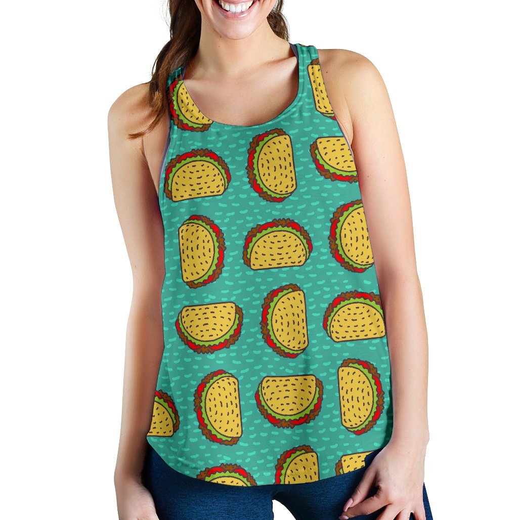 Taco Print Pattern Women's Racerback Tank Tops-grizzshop