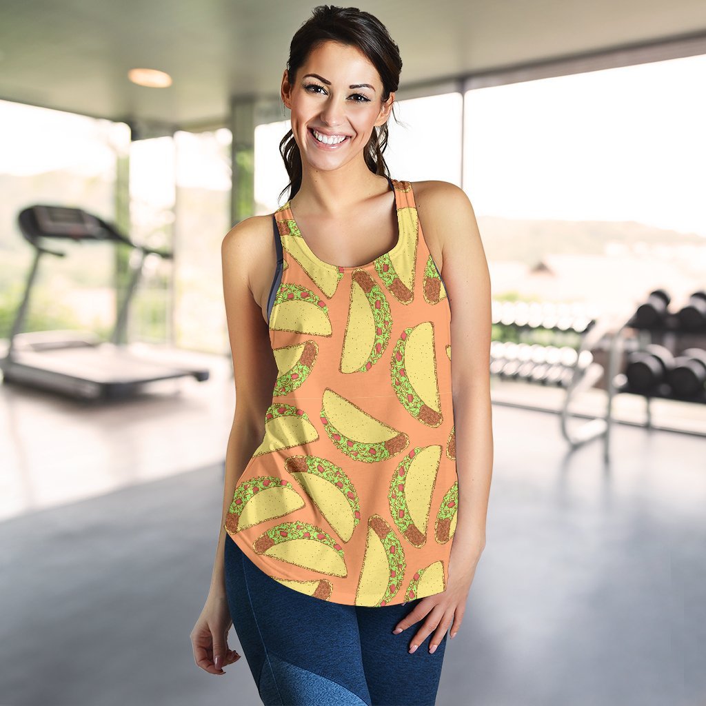 Taco Pattern Print Women's Racerback Tank Tops-grizzshop