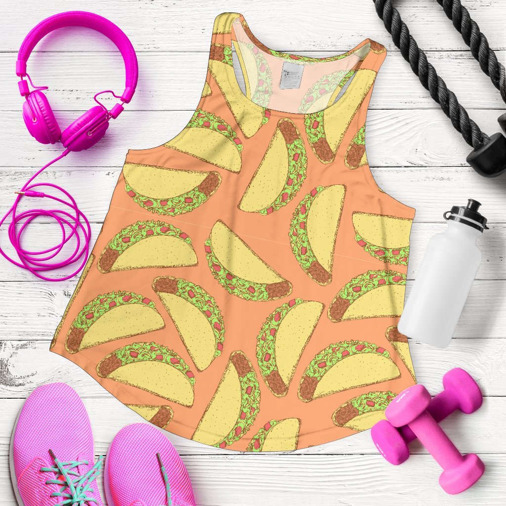 Taco Pattern Print Women's Racerback Tank Tops-grizzshop