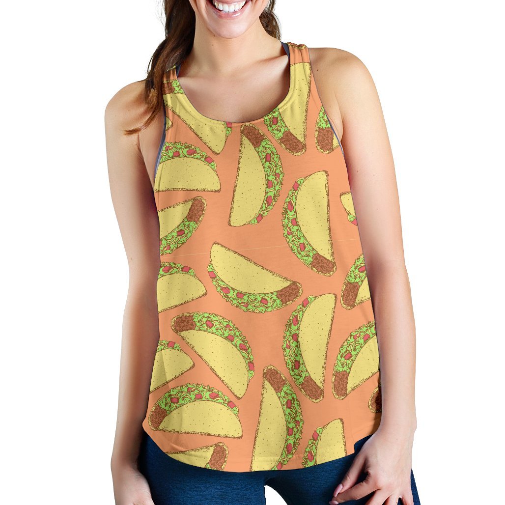 Taco Pattern Print Women's Racerback Tank Tops-grizzshop
