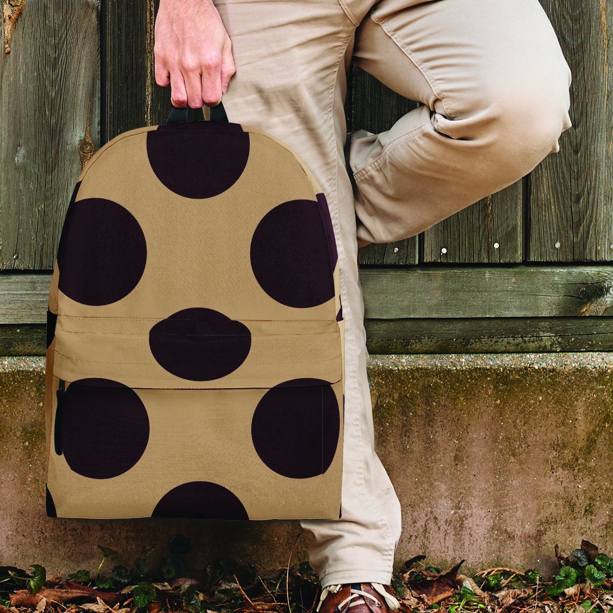 Tan And Black Polka Dot Backpack-grizzshop