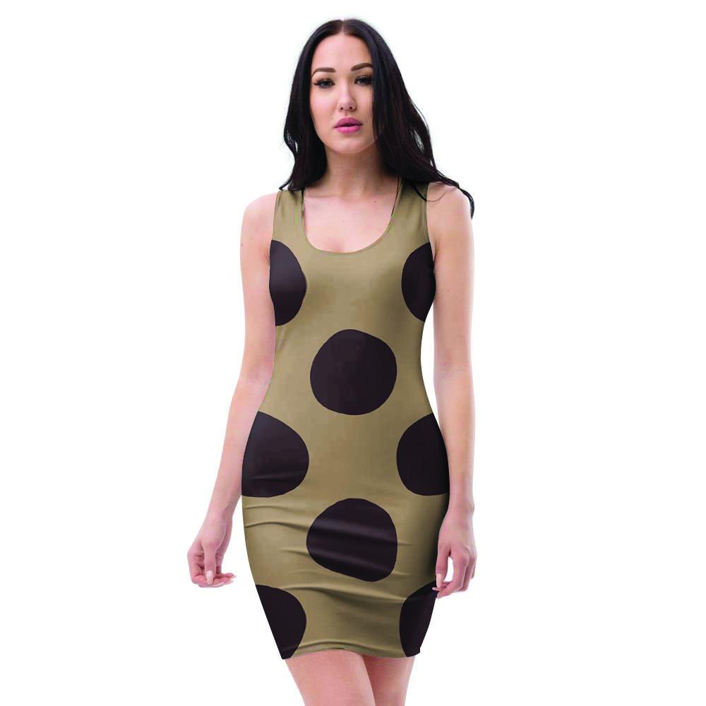 Tan And Black Polka Dot Bodycon Dress-grizzshop