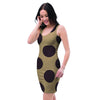 Tan And Black Polka Dot Bodycon Dress-grizzshop