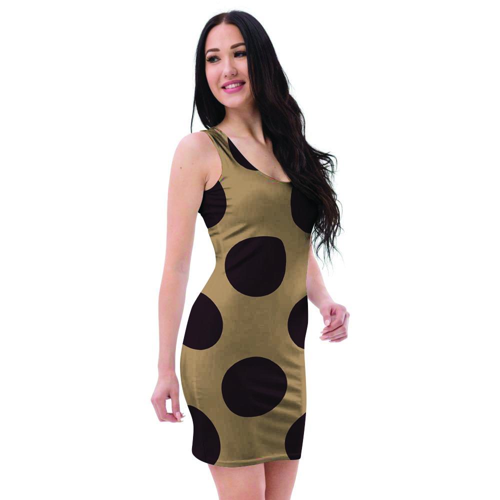 Tan And Black Polka Dot Bodycon Dress-grizzshop