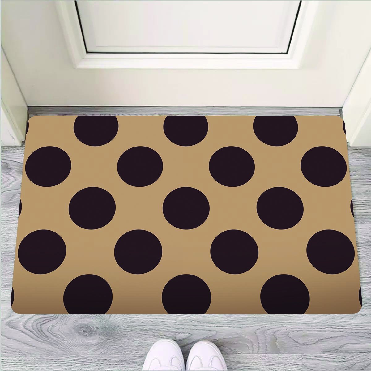 Tan And Black Polka Dot Door Mat-grizzshop