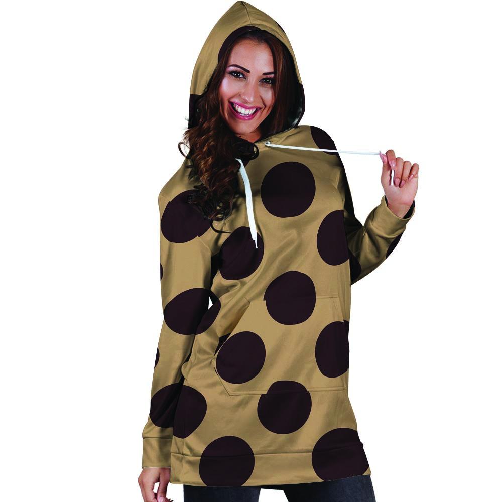 Tan And Black Polka Dot Hoodie Dress-grizzshop