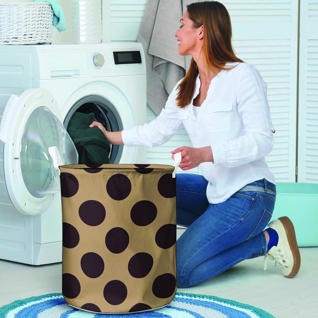 Tan And Black Polka Dot Laundry Basket-grizzshop