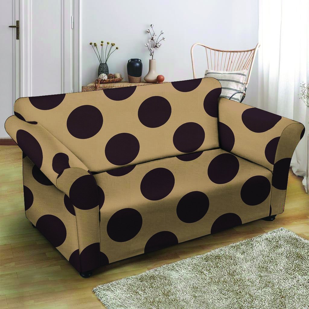 Tan And Black Polka Dot Loveseat Cover-grizzshop