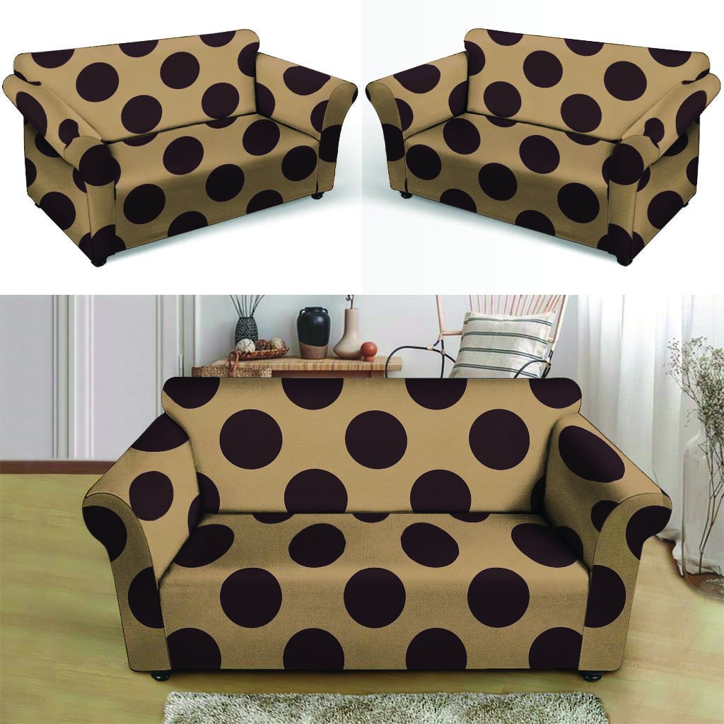 Tan And Black Polka Dot Loveseat Cover-grizzshop