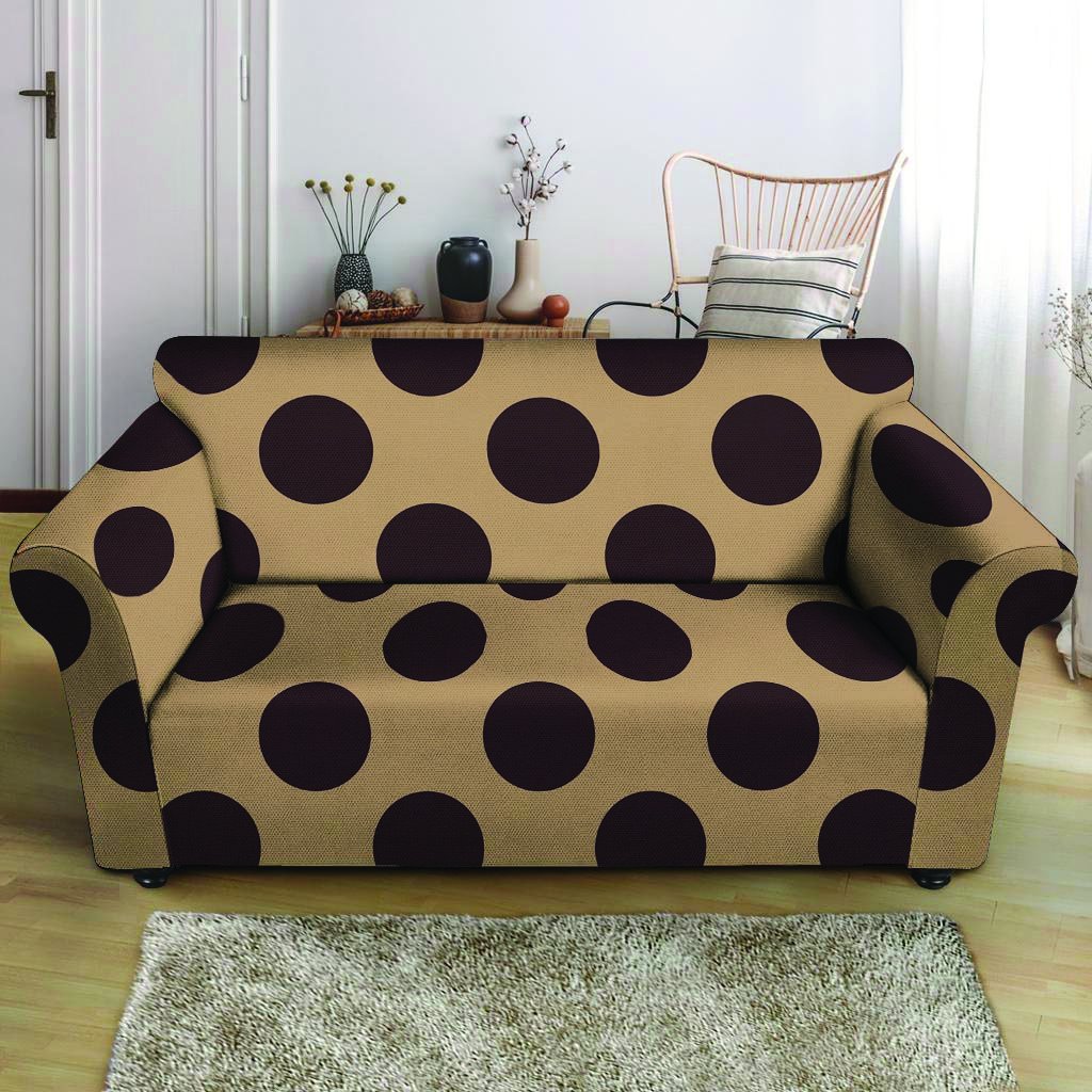 Tan And Black Polka Dot Loveseat Cover-grizzshop