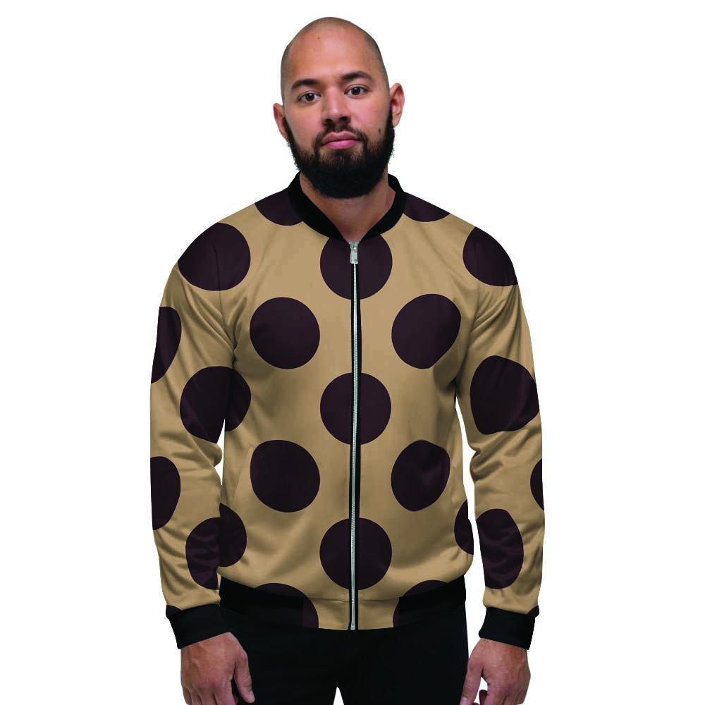 Tan And Black Polka Dot Men's Bomber Jacket-grizzshop