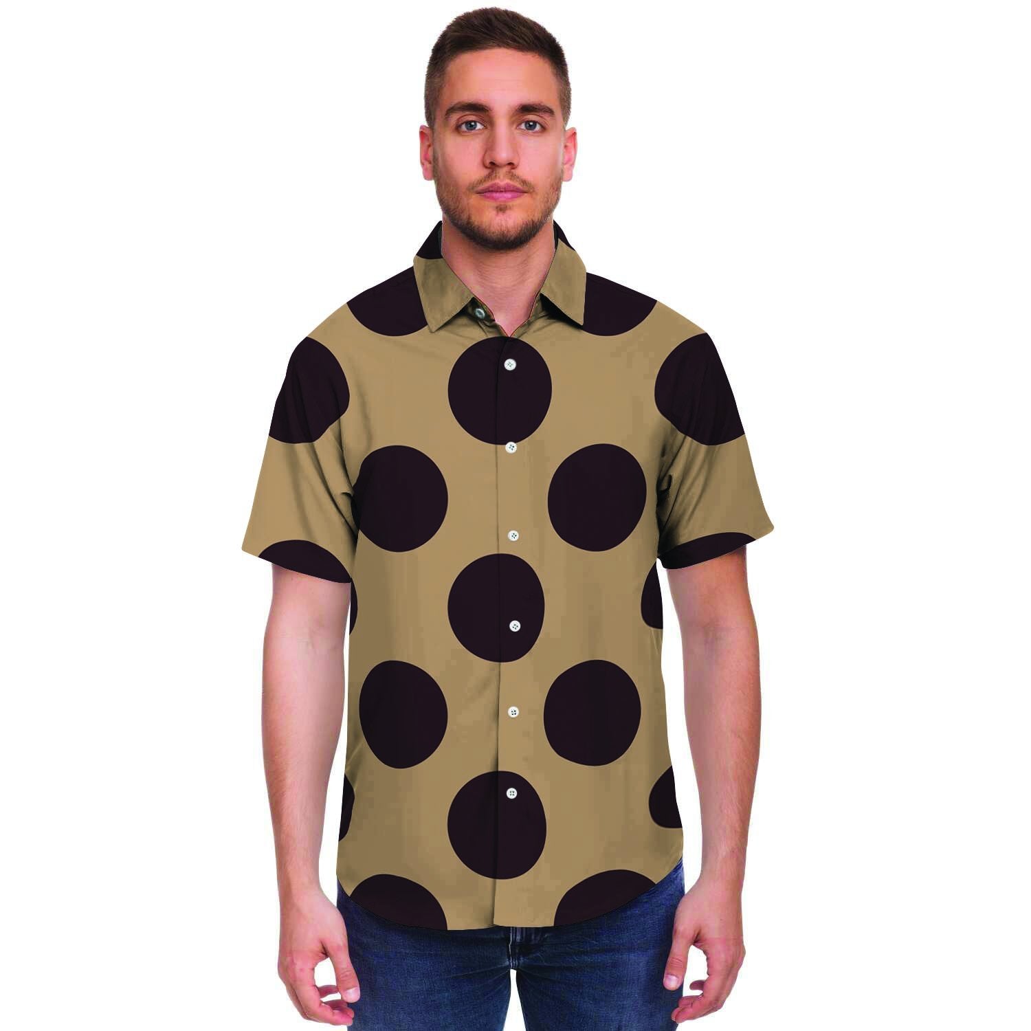 Tan And Black Polka Dot Men's Short Sleeve Shirt-grizzshop