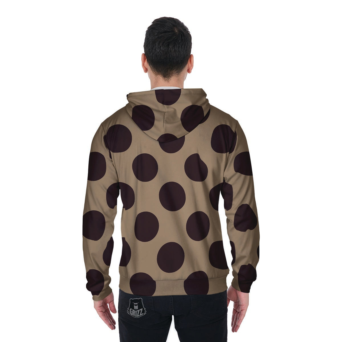 Tan And Black Polka Dot Men's Zip Up Hoodie-grizzshop