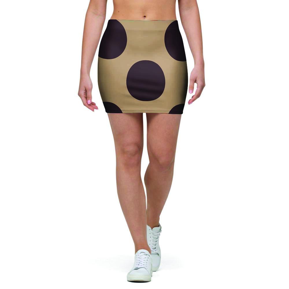 Tan And Black Polka Dot Mini Skirt-grizzshop