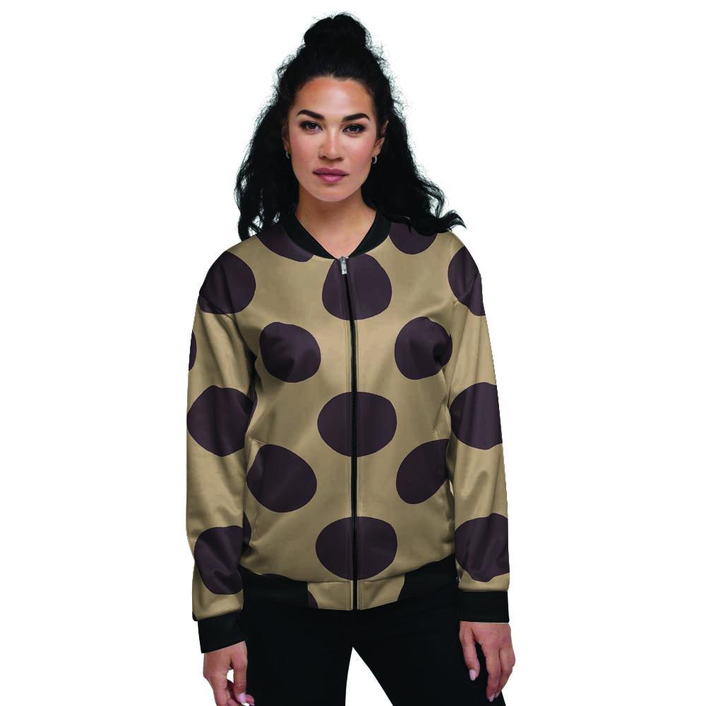 Tan And Black Polka Dot Women's Bomber Jacket-grizzshop