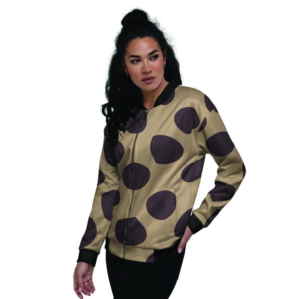 Tan And Black Polka Dot Women's Bomber Jacket-grizzshop