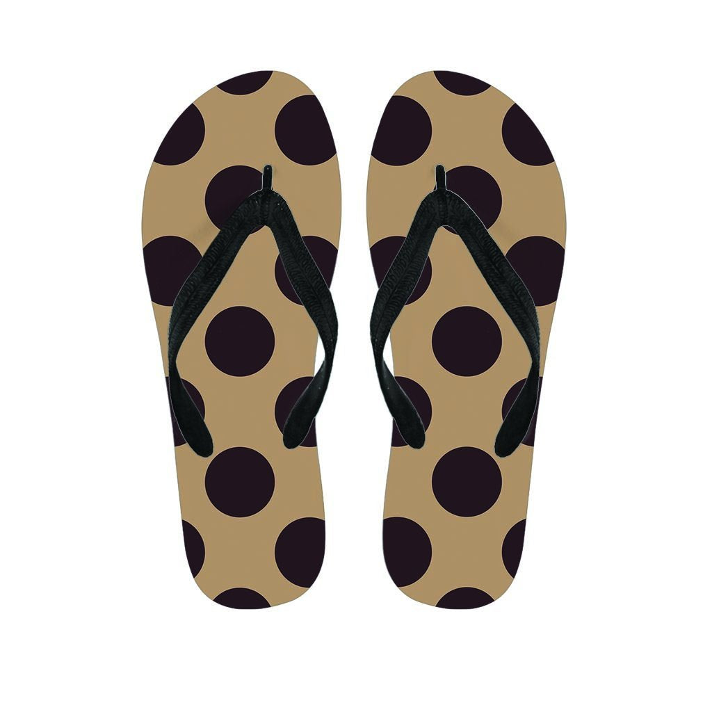 Tan And Black Polka Dot Women's Flip Flops-grizzshop