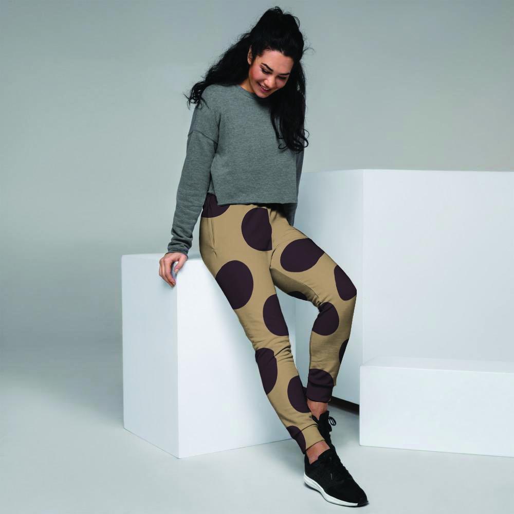 Tan And Black Polka Dot Women's Joggers-grizzshop