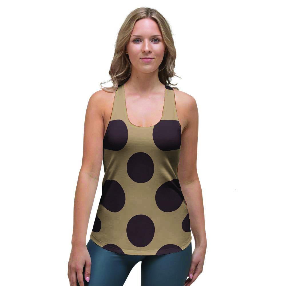 Tan And Black Polka Dot Women's Racerback Tank Top-grizzshop