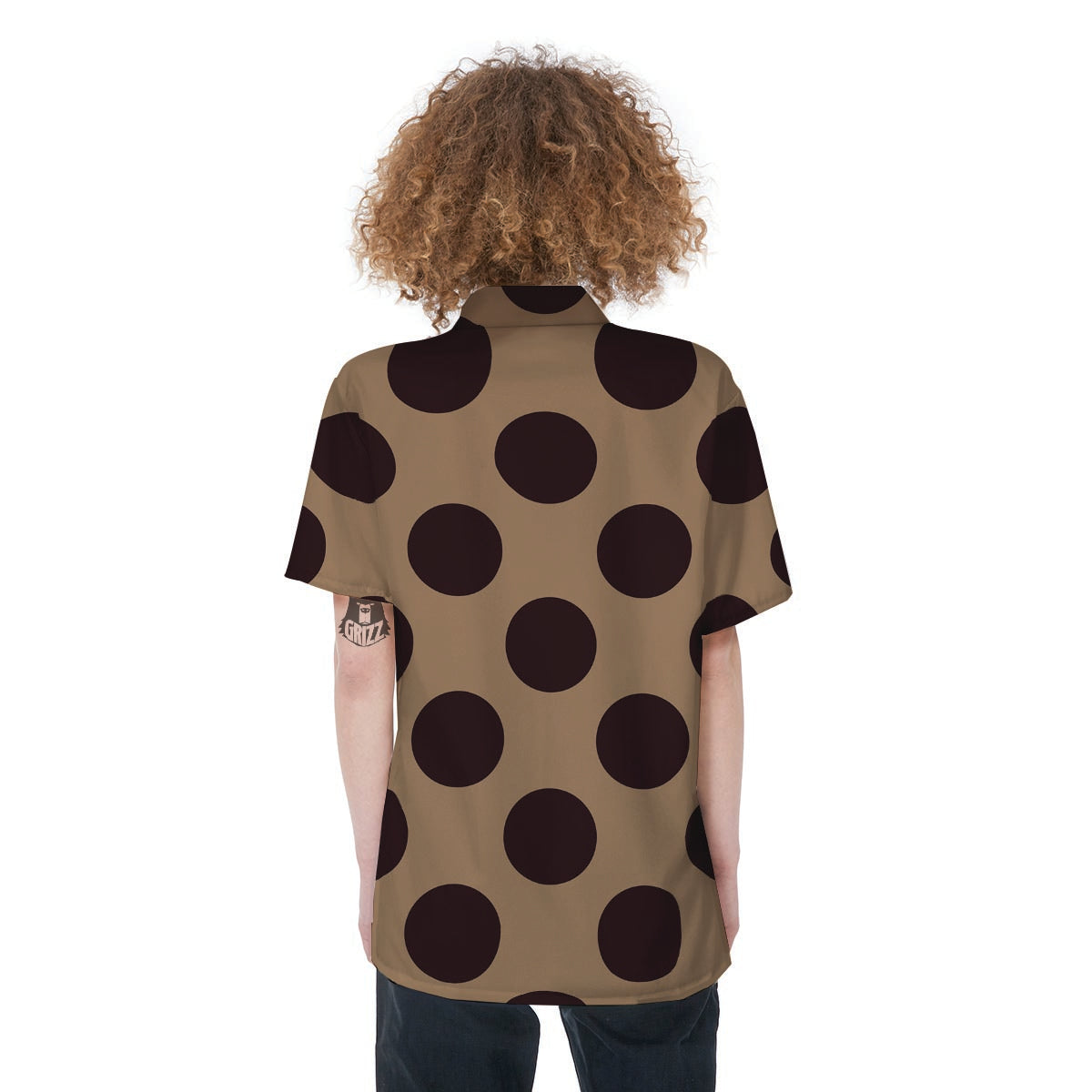 Tan And Black Polka Dot Women's Short Sleeve Shirts-grizzshop