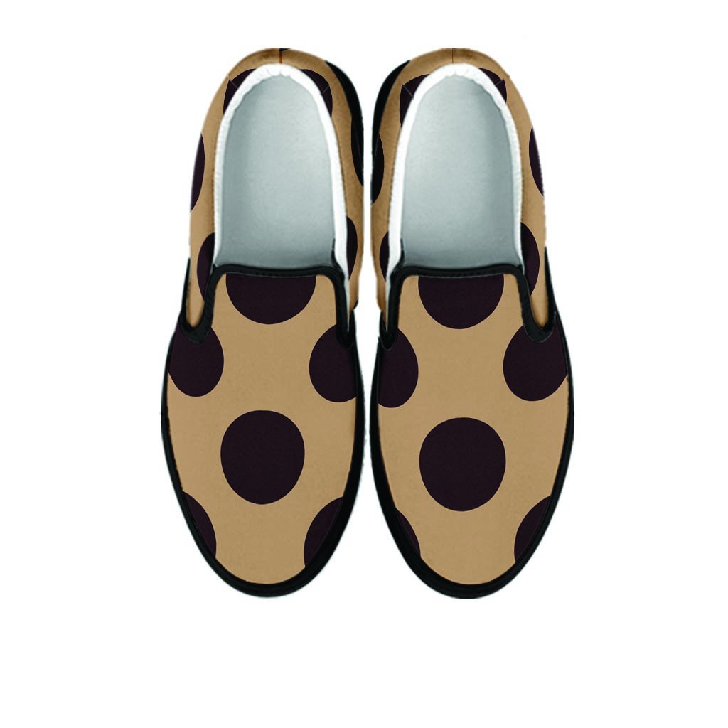 Tan And Black Polka Dot Women's Slip On Sneakers-grizzshop
