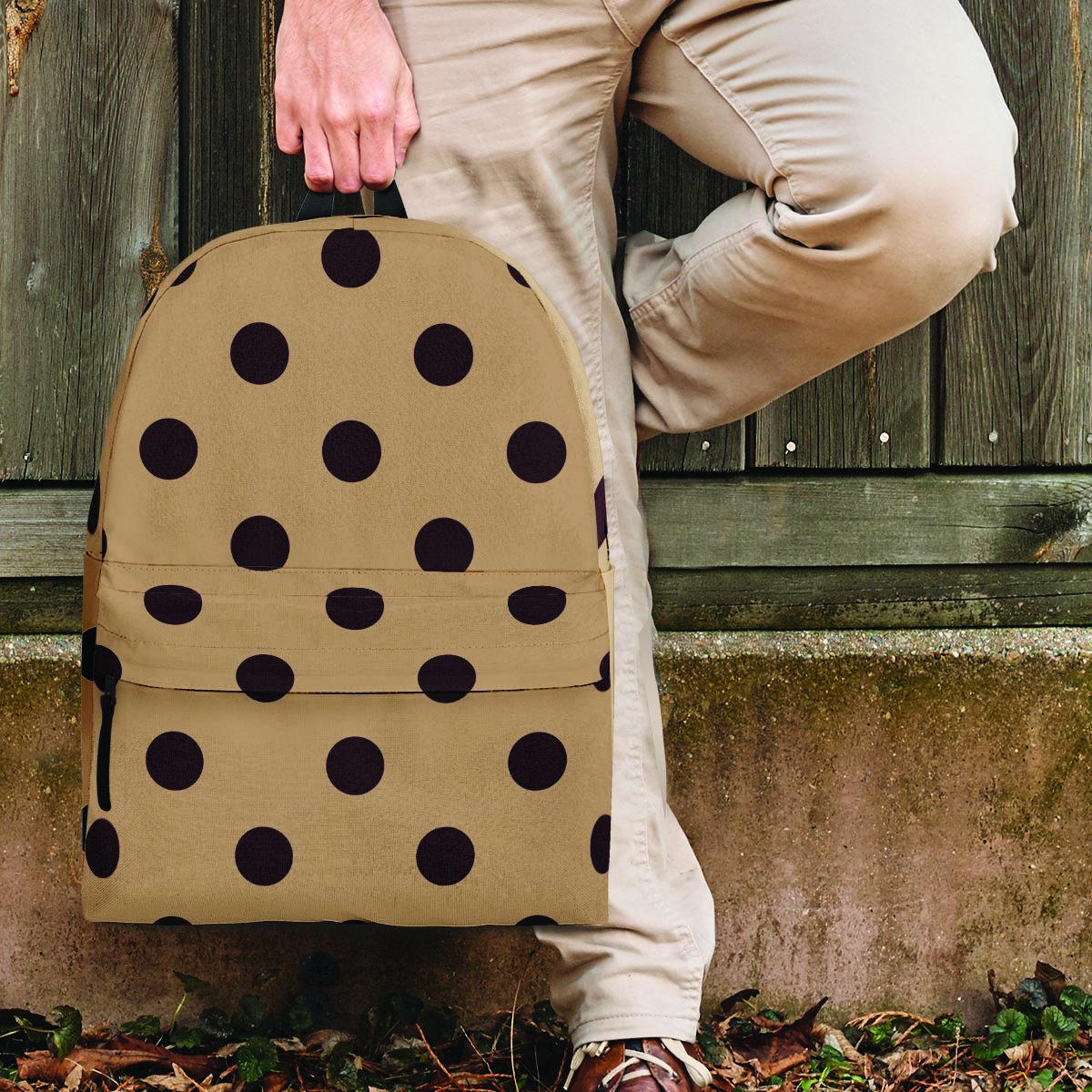 Tan And Black Tiny Polka Dot Backpack-grizzshop