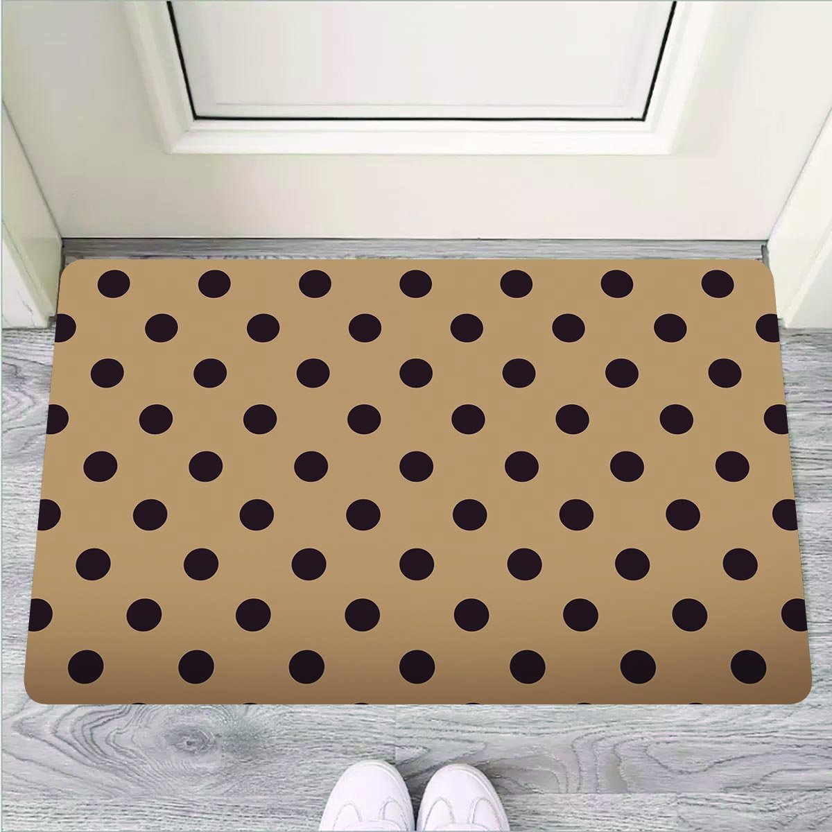Tan And Black Tiny Polka Dot Door Mat-grizzshop