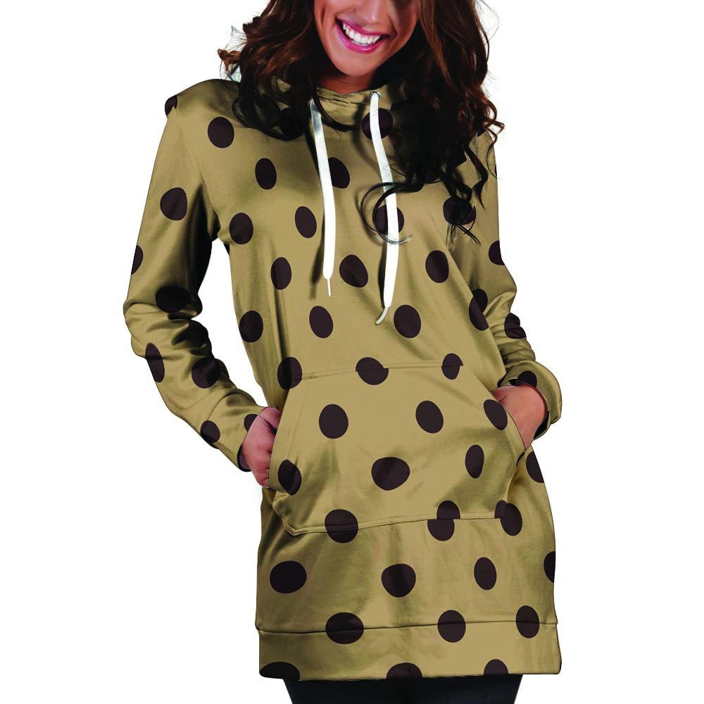 Tan And Black Tiny Polka Dot Hoodie Dress-grizzshop