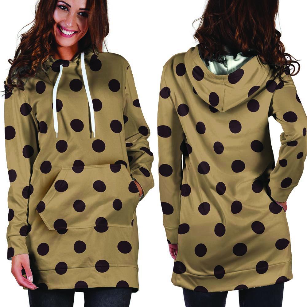 Tan And Black Tiny Polka Dot Hoodie Dress-grizzshop