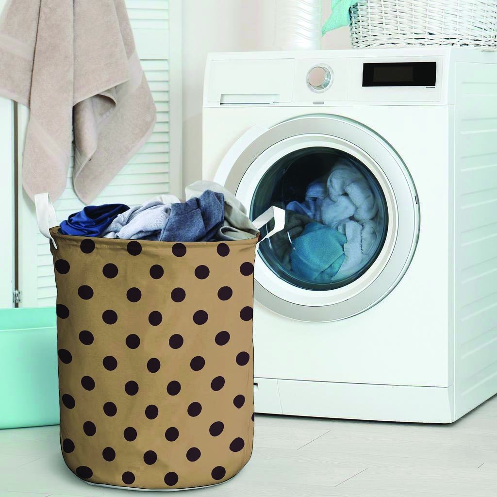 Tan And Black Tiny Polka Dot Laundry Basket-grizzshop