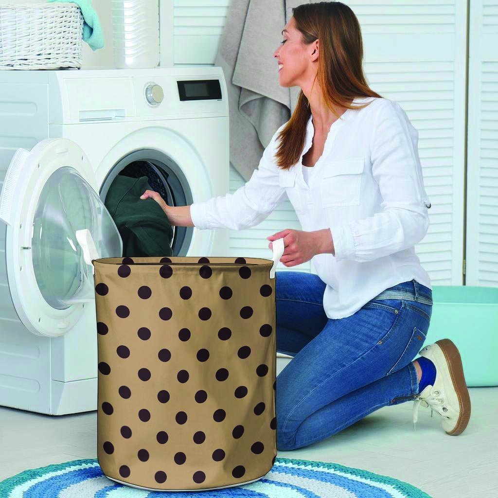 Tan And Black Tiny Polka Dot Laundry Basket-grizzshop