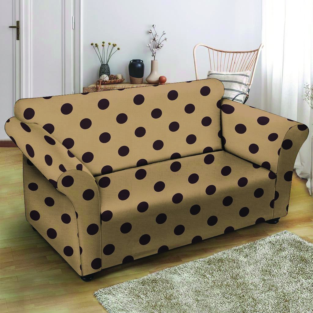 Tan And Black Tiny Polka Dot Loveseat Cover-grizzshop