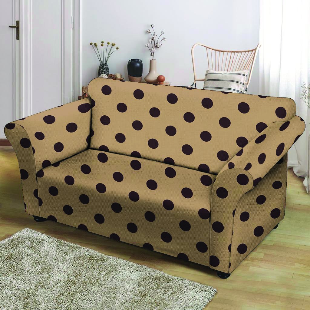 Tan And Black Tiny Polka Dot Loveseat Cover-grizzshop