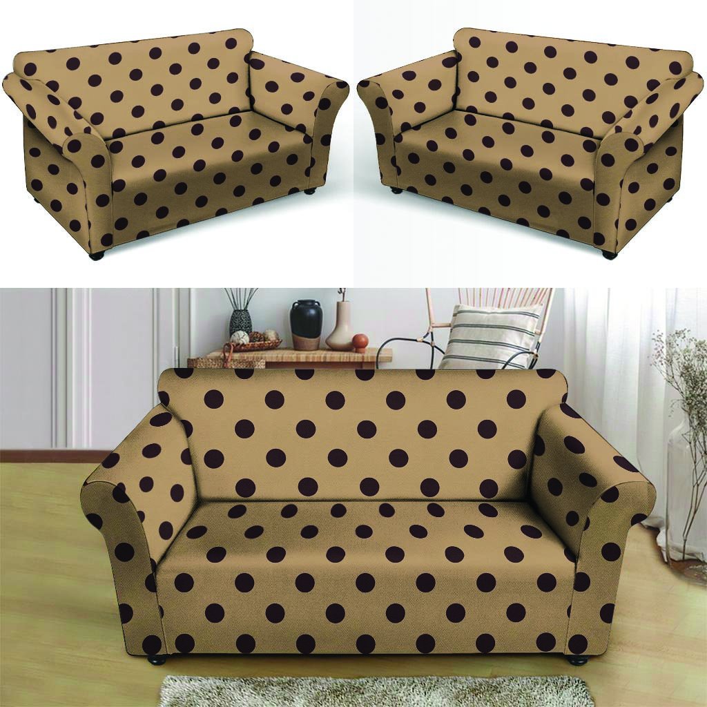 Tan And Black Tiny Polka Dot Loveseat Cover-grizzshop