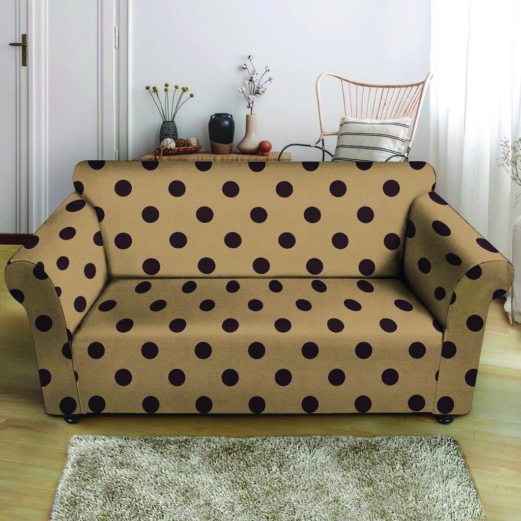 Tan And Black Tiny Polka Dot Loveseat Cover-grizzshop