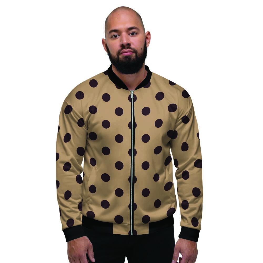 Tan And Black Tiny Polka Dot Men's Bomber Jacket-grizzshop