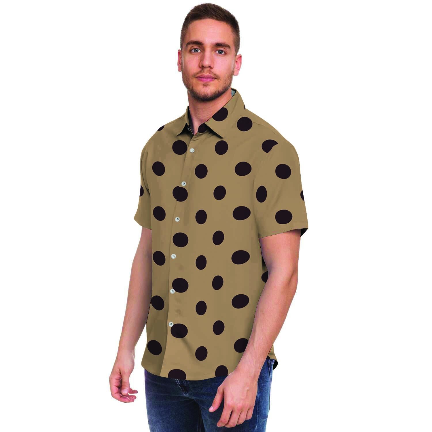 Tan And Black Tiny Polka Dot Men's Short Sleeve Shirt-grizzshop