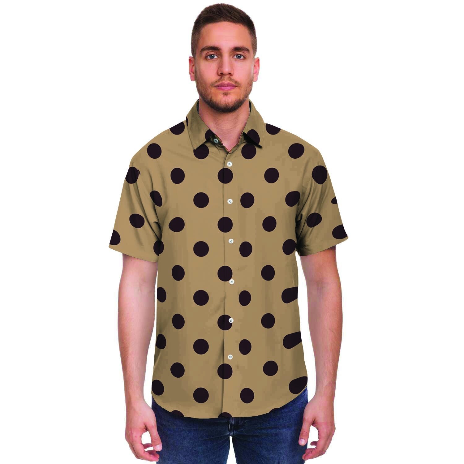 Tan And Black Tiny Polka Dot Men's Short Sleeve Shirt-grizzshop