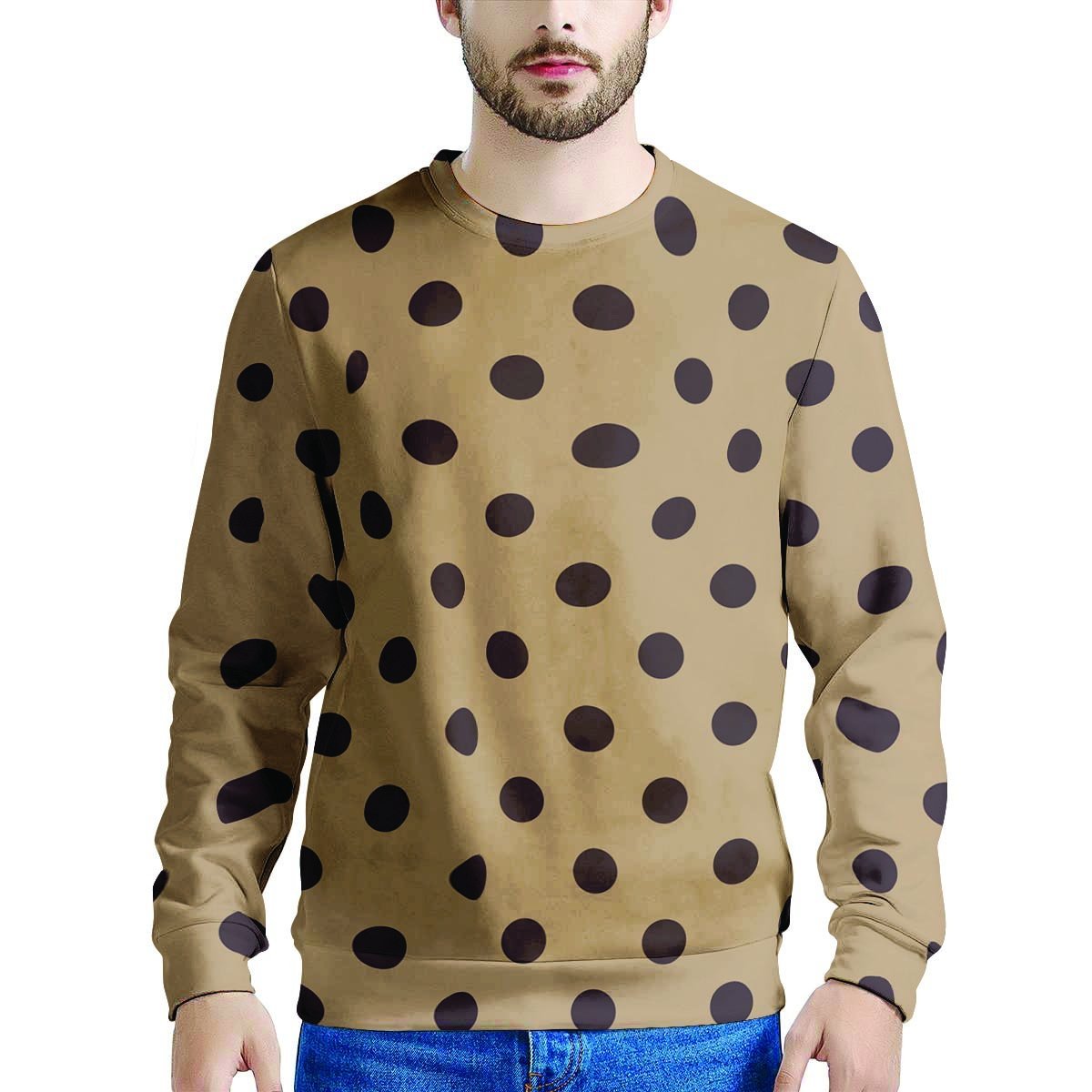 Tan And Black Tiny Polka Dot Men's Sweatshirt-grizzshop