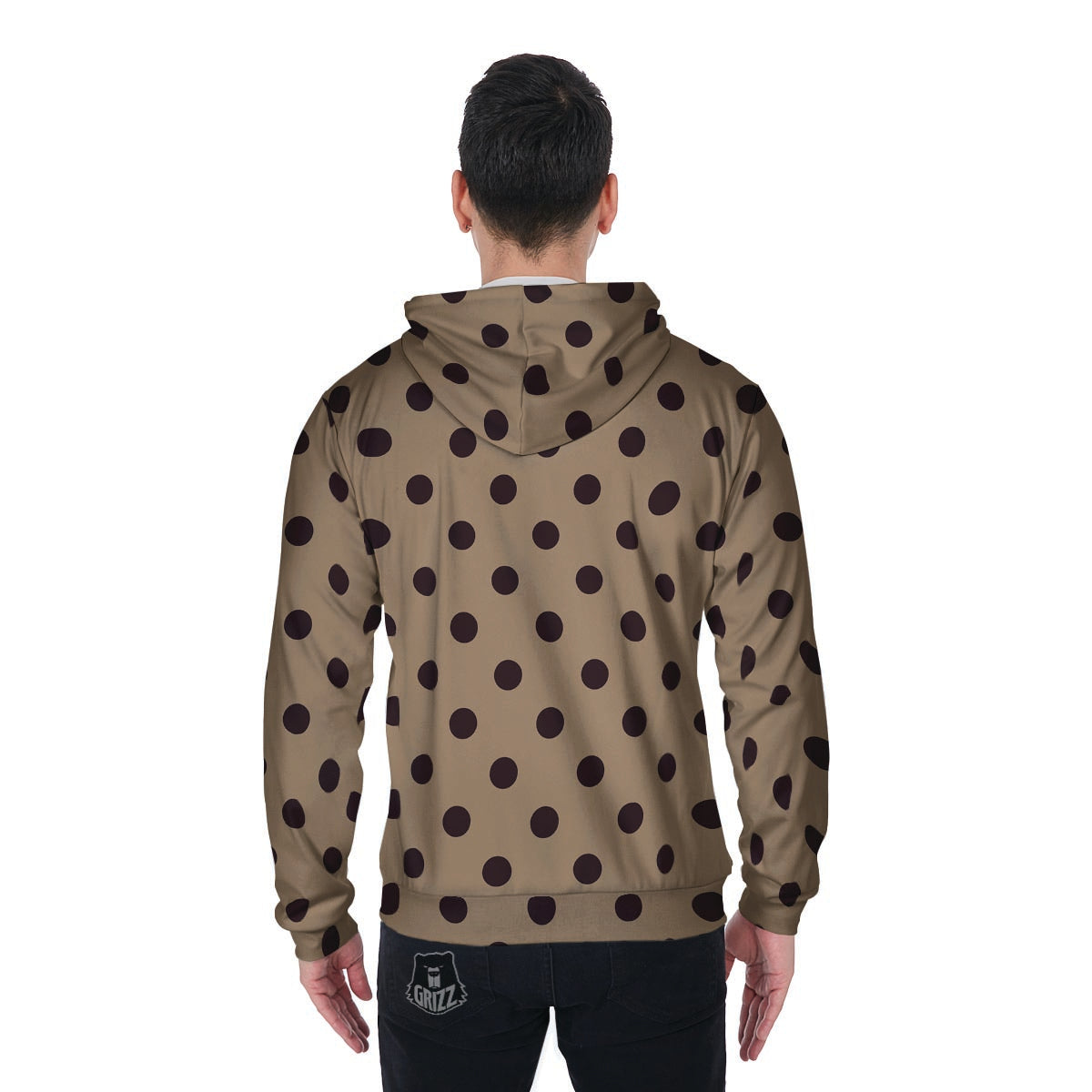 Tan And Black Tiny Polka Dot Men's Zip Up Hoodie-grizzshop