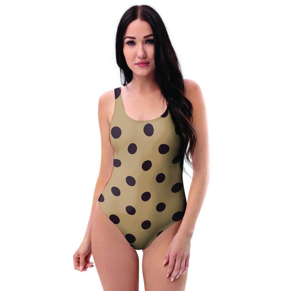 Tan And Black Tiny Polka Dot One Piece Swimsuite-grizzshop