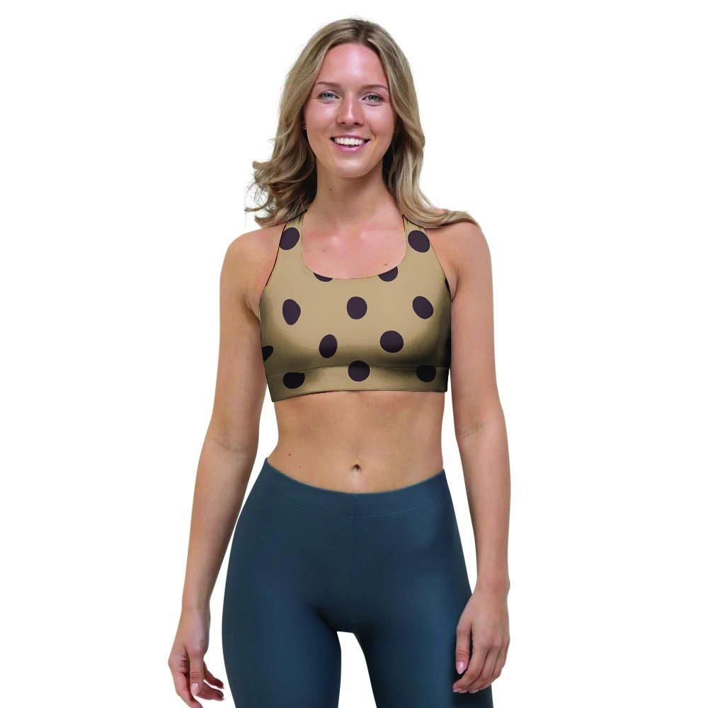 Tan And Black Tiny Polka Dot Sports Bra-grizzshop