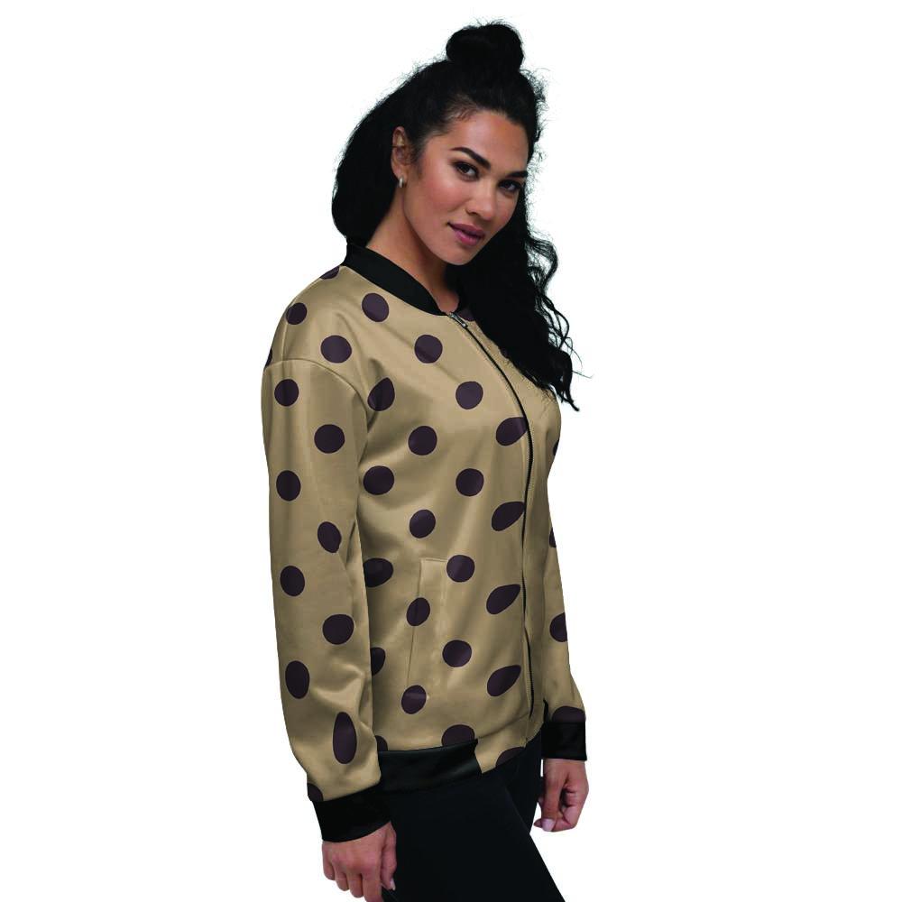 Tan And Black Tiny Polka Dot Women's Bomber Jacket-grizzshop