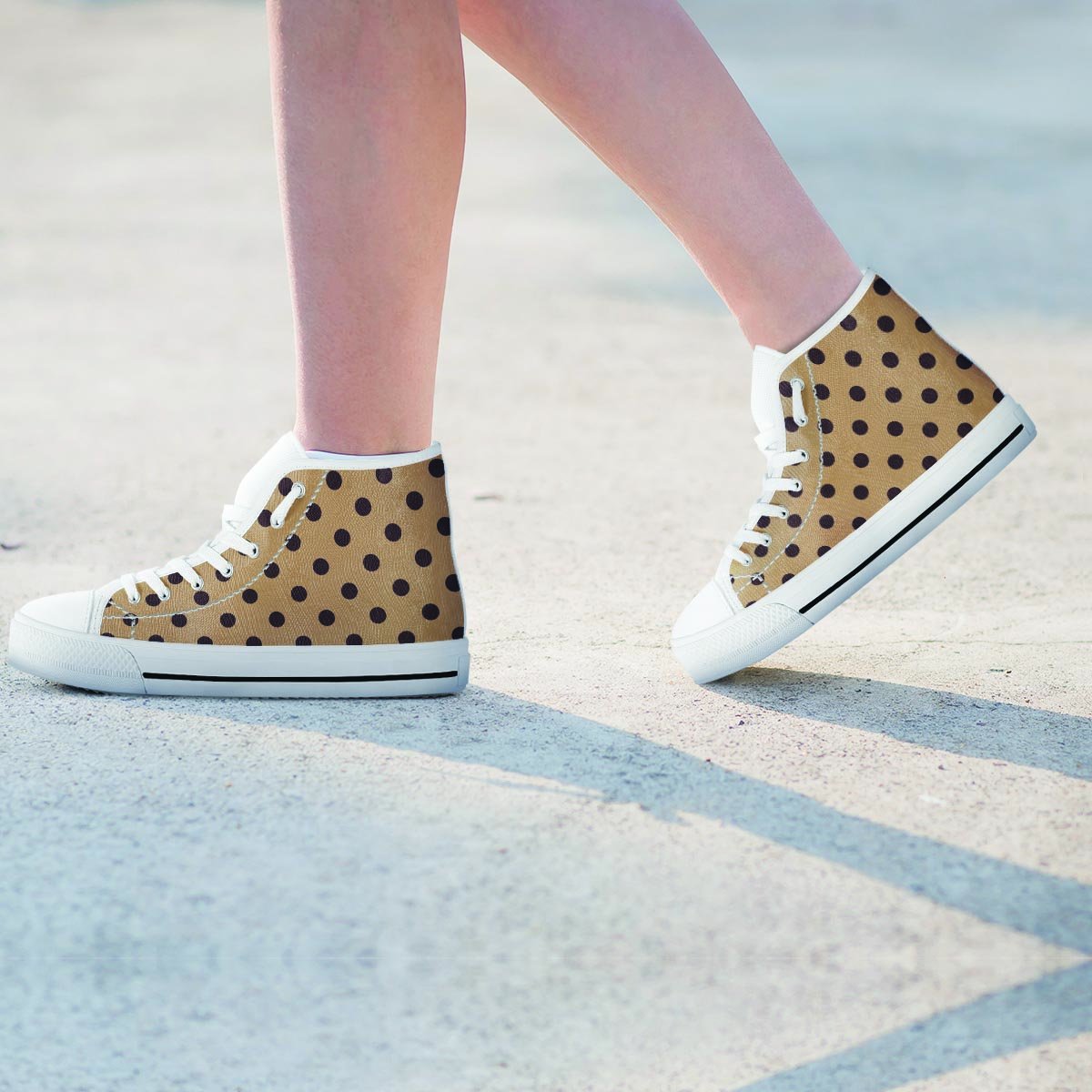 Tan And Black Tiny Polka Dot Women's High Top Shoes-grizzshop