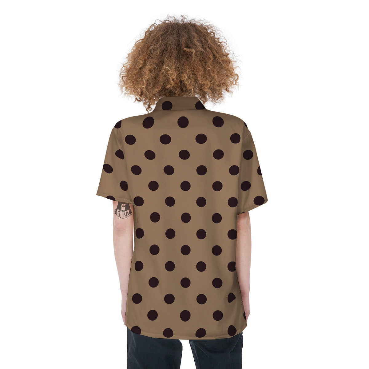 Tan And Black Tiny Polka Dot Women's Short Sleeve Shirts-grizzshop