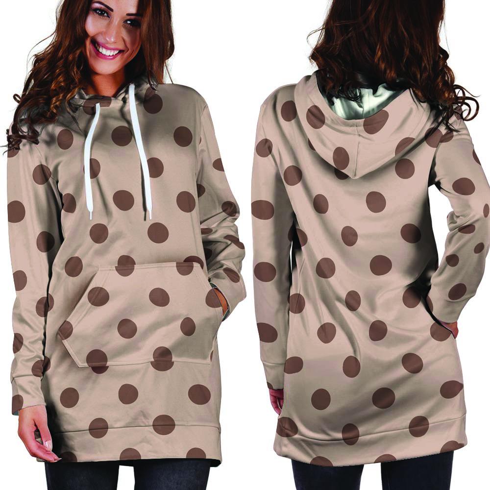 Tan And Brown Polka Dot Hoodie Dress-grizzshop