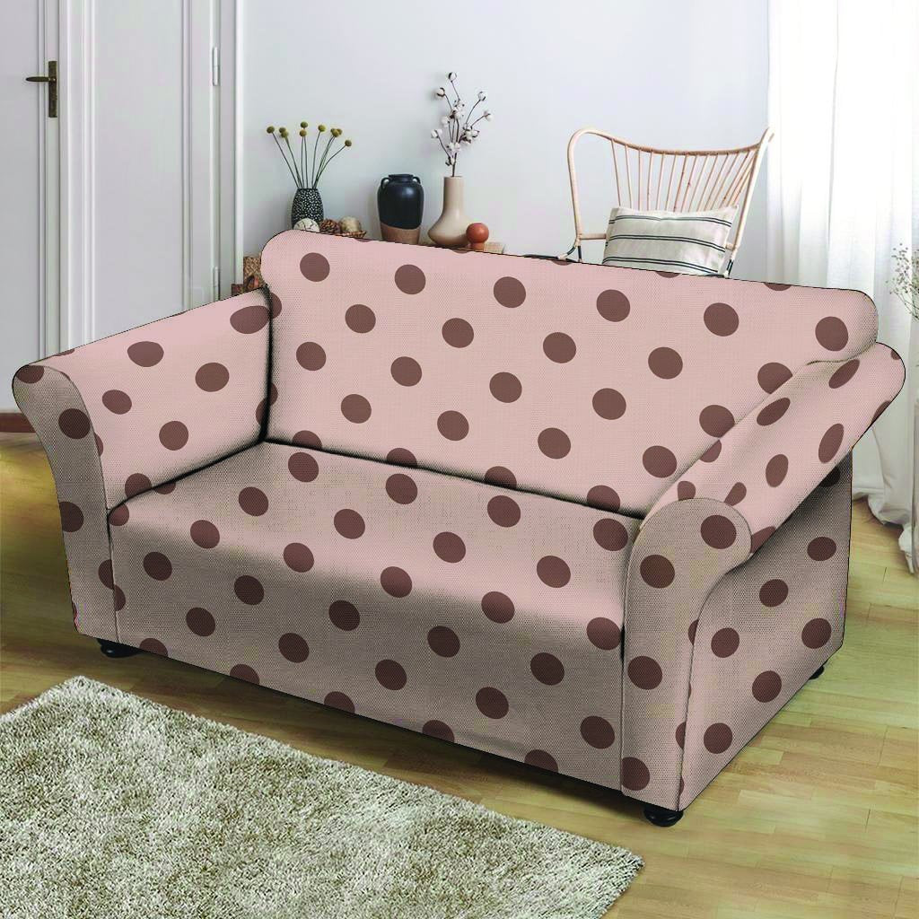 Tan And Brown Polka Dot Loveseat Cover-grizzshop