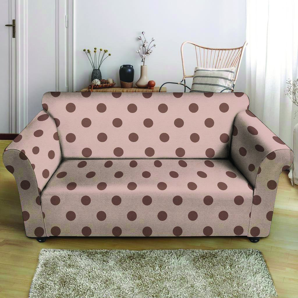 Tan And Brown Polka Dot Loveseat Cover-grizzshop