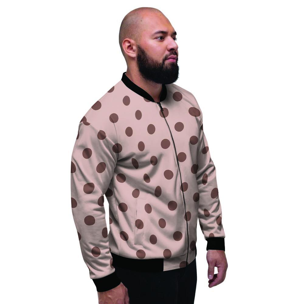 Tan And Brown Polka Dot Men's Bomber Jacket-grizzshop