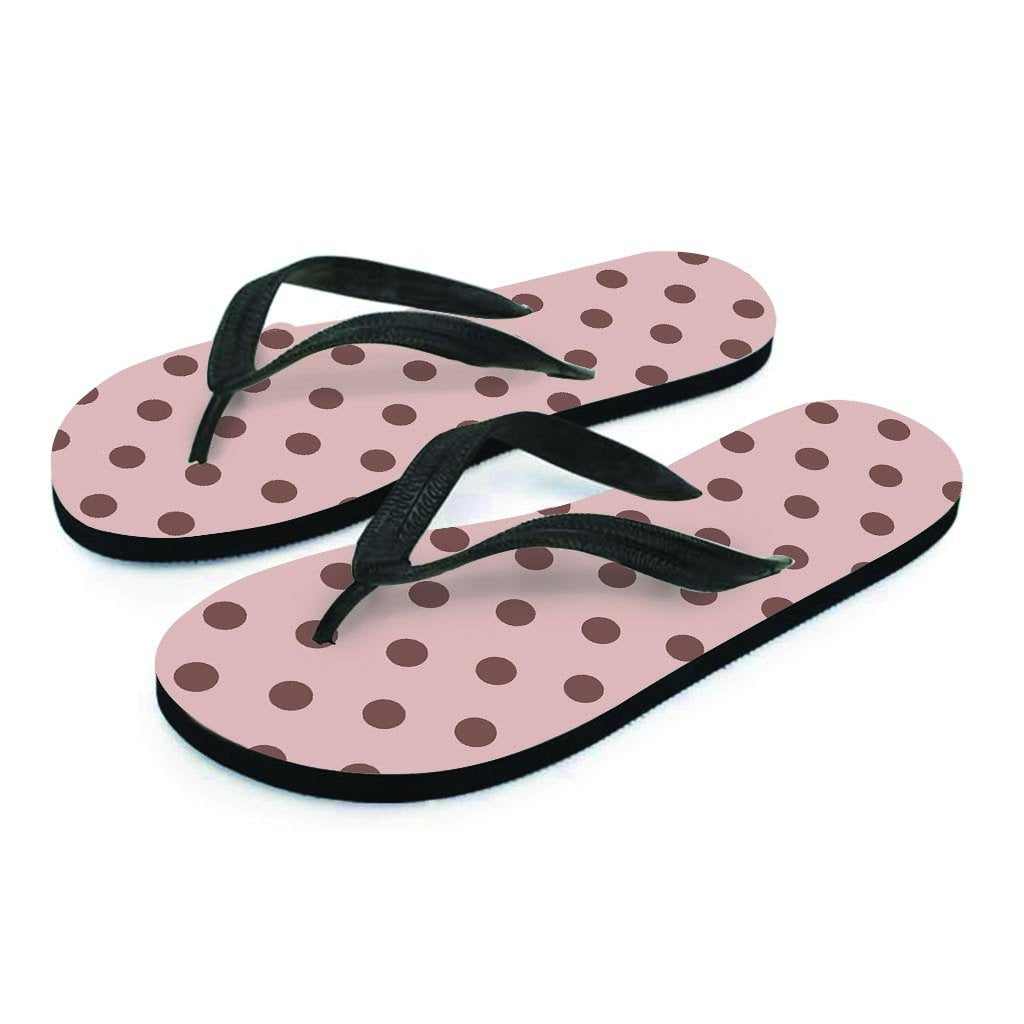 Tan And Brown Polka Dot Men's Flip Flops-grizzshop